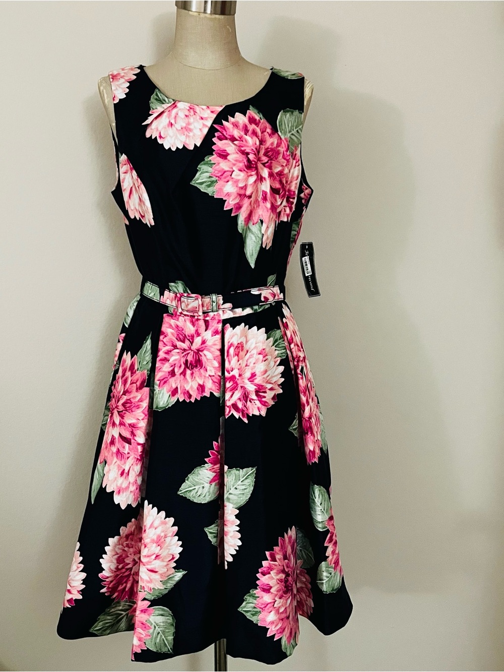 Jessica Howard Navy blue Midi Dress with Pink Floral Print